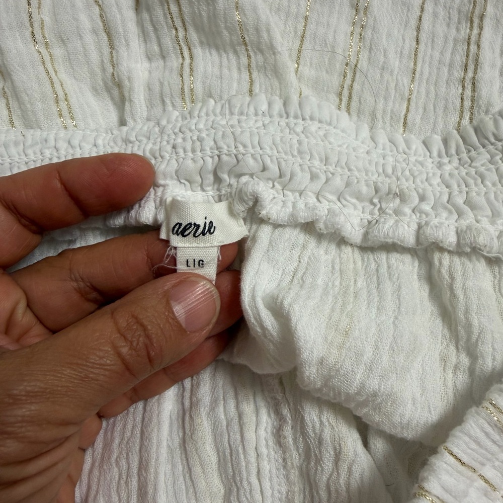 Aerie High Waist White Striped Shorts - Picture 2 of 3